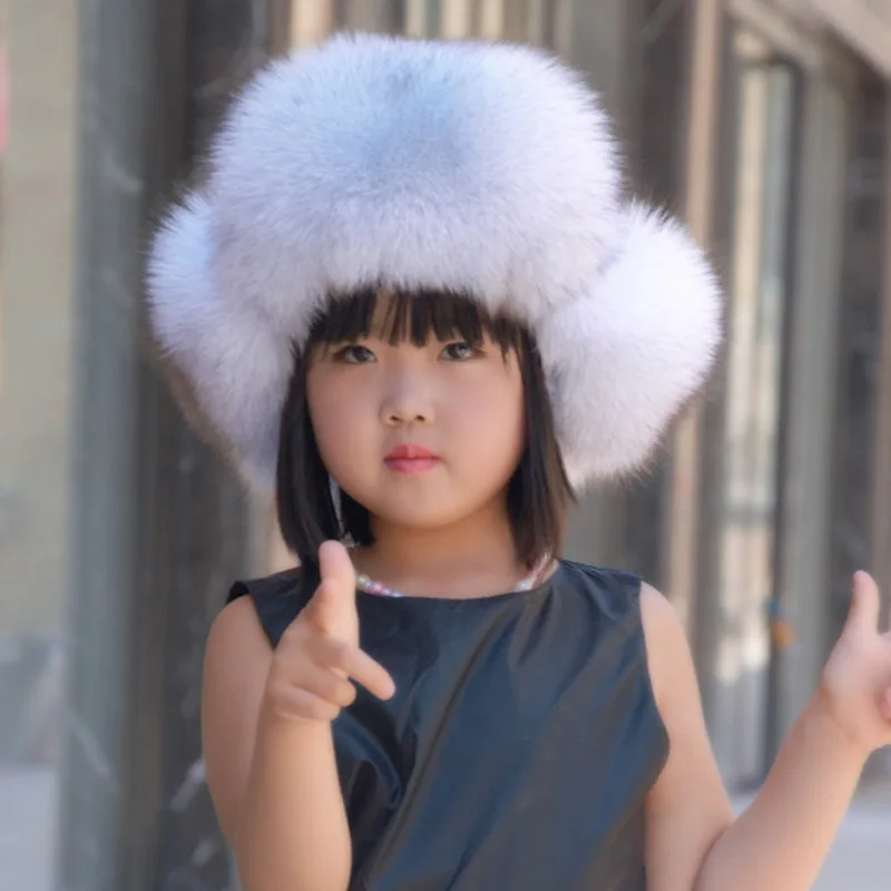 Россия 2018 Детская шапка бомбер с натуральным лисьим мехом Lei Feng теплая для