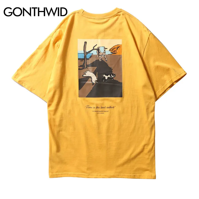 GONTHWID Funny Cats Painting Printed Short Sleeve T Shirts 2018 Summer Mens Streetwear Tops Tees Hip Hop Casual Cotton Tshirts|cotton tshirt|mens streetwearshort sleeve t shirt - AliExpress