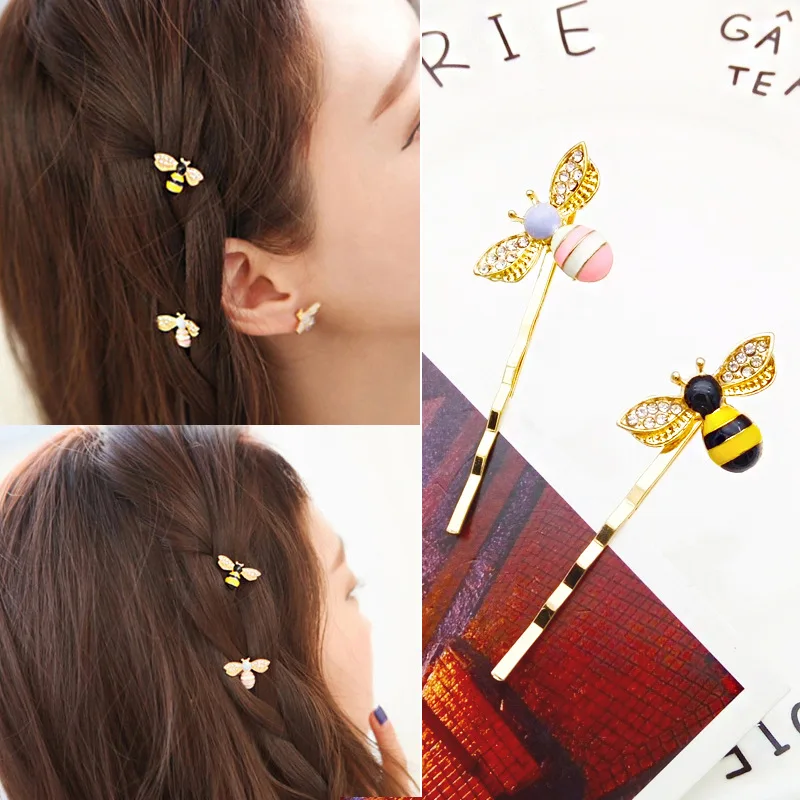 

1Pc Fashion Mini Bee Diamond Hair Clip Hollow Metal Hair Clip Women Elegant Snap Barrette Stick Hairpin Hair Styling Accessories