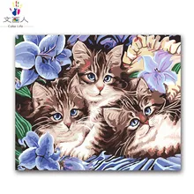 Три кошки цифровая краска по номерам милые с мультяшными животными картина-раскраска картины по номерам на холсте для украшение дома