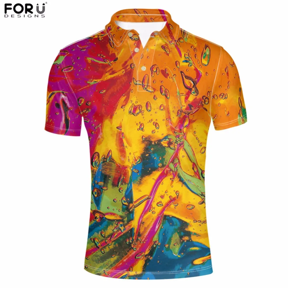 FORUDESIGNS/мужская рубашка-поло, уличная одежда для отдыха, круглый воротник, короткий рукав, смешанные цвета, крутые Молодежные мужские топы, футболки из мягкого хлопка, Необычные