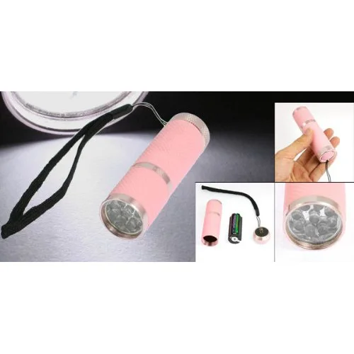 Hot Sale 43g Nylon Outdoor Mini Pink Rubber Coated 9 LED Flashlight