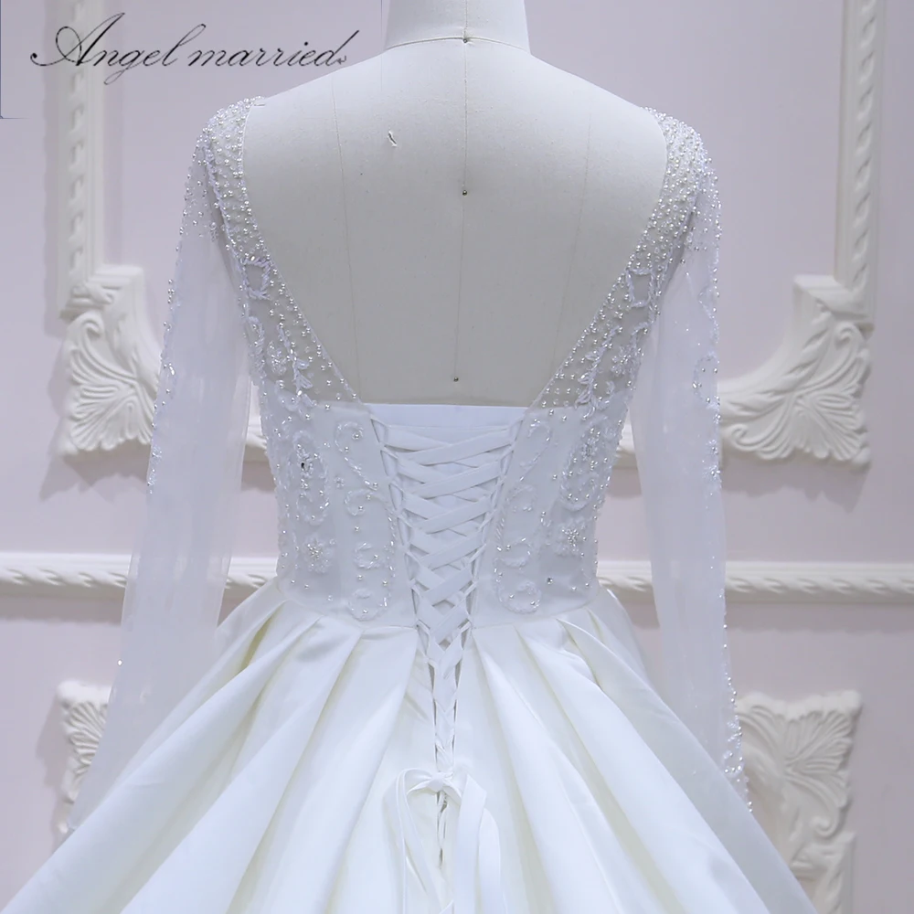 Ангел женился с длинным рукавом свадебное платье vestido de noiva модное платье невесты индивидуальный заказ Белый Кот свадебное платье