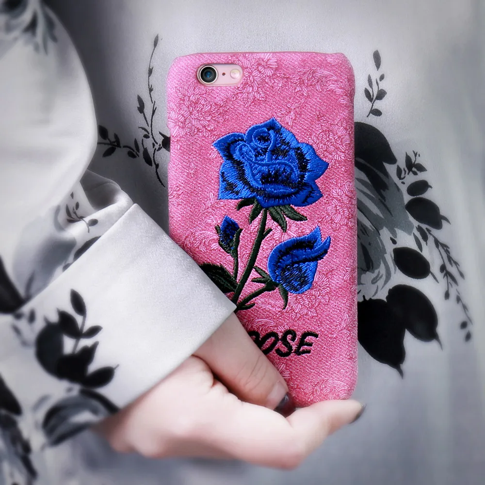 

KISSCASE 3D Rose Pattern Phone Case For iPhone 7 8 Plus X 6 6S Plus Embroidery Floral Cover For iPhone 5S 5 SE Back Cover Coque
