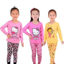 Осенние хлопковые пижамы высокого качества одежда для сна для мальчиков и девочек детские пижамы с длинными рукавами, комплекты одежды