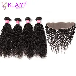 Klaiyi плетение волос малазийские вьющиеся человеческие волосы пучки с фронтальной 5 шт./лот от уха до уха Frontals 100% remy волосы фронтальные