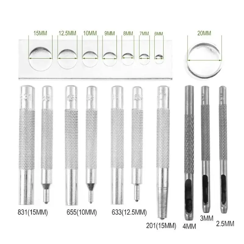 

12pcs DIY Snap Rivet Fastener Buttons Installation Tool Kit for Leather Handicrafts Accessories Metal Hand Punch Tool Set