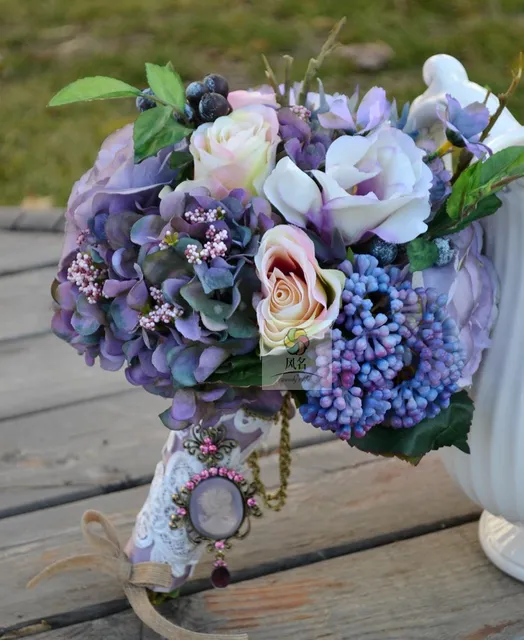 4325 50 De Réductionà La Main Fleur Artificielle Fleur En Soie De Mariage Fleur Bouquet De Mariée Vintage Rustique Département Violet Dans