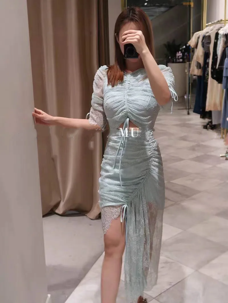 Лидер продаж платье с рукавами фонариками vestidos mujer женское платье для женщин кружево нерегулярные шнурок новые летние раза женский Макси