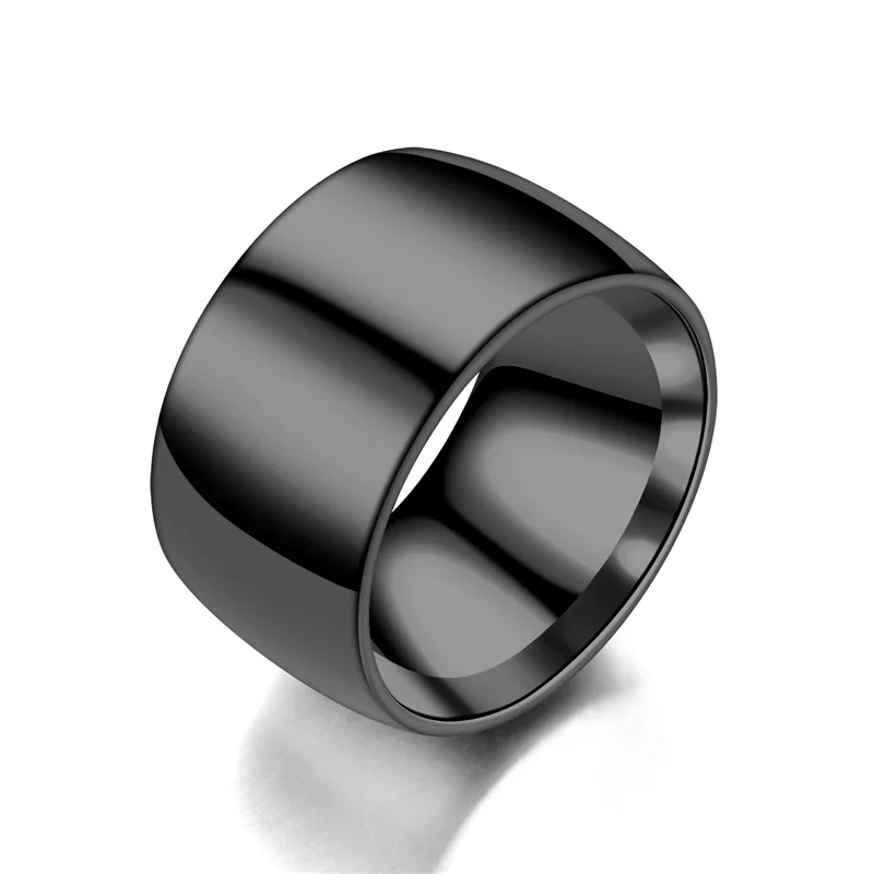 HNSP 12 мм гладкое простое титановое стальное кольцо для мужчин, мужские ювелирные изделия, Черное золото серебро, 3 цвета