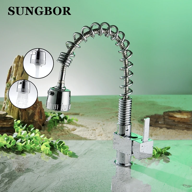 

Chrome Spring Pull Kitchen Faucet Swivel Handheld Shower Kitchen Mixer Crane Hot Cold Taps torneira para grifo cozinha CF-9930