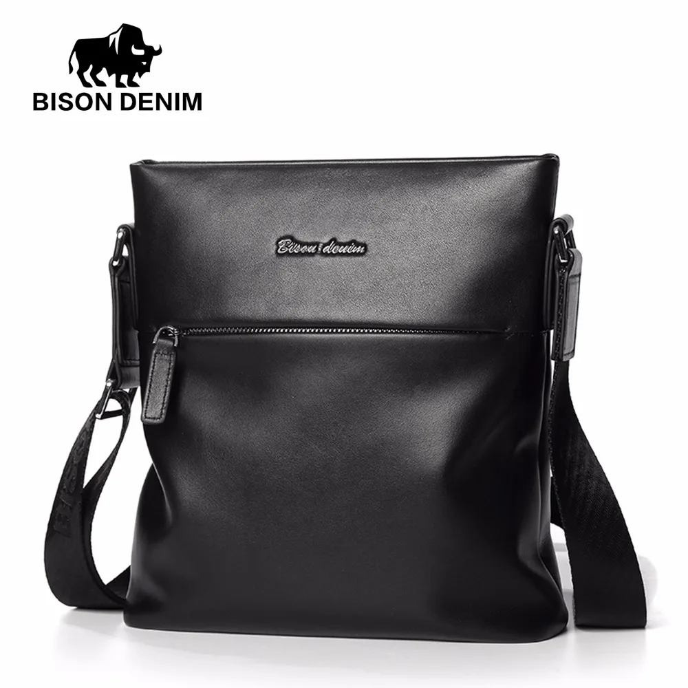 

BISON DENIM fashion men bag genuine leather male shoulder bags casual mens messenger