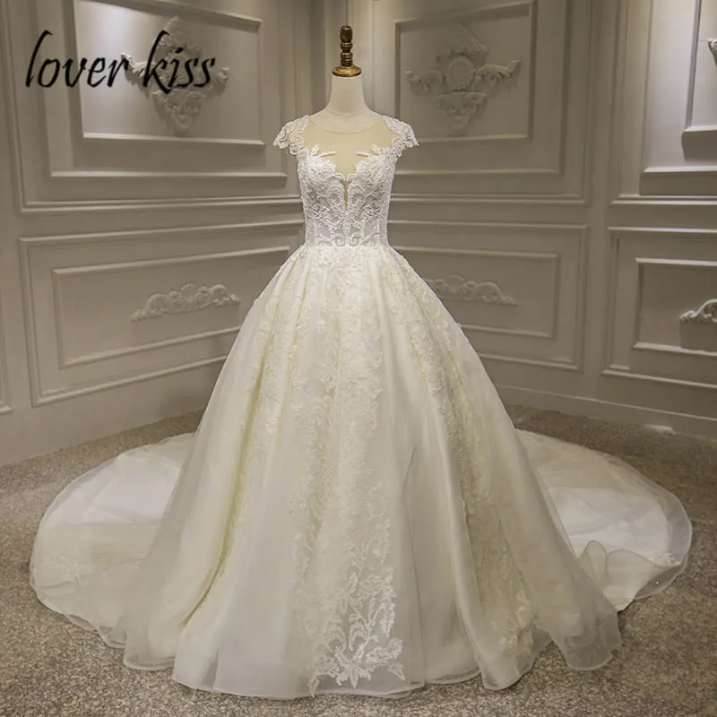 Lover Kiss Vestido De Noiva потрясающее роскошное свадебное платье короткий рукав тюль кружева бисером платья невесты платье vestidos de casamento