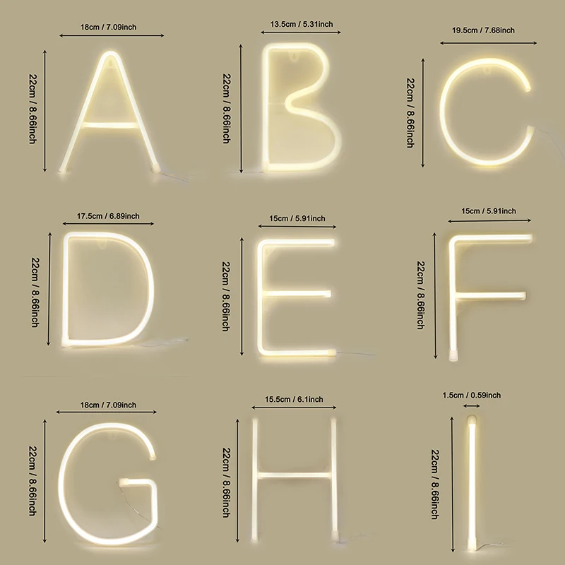  Night Light Neon Alphabet Lamp 26 Letters Number Color Change For Birthday Wedding Party Bedroom Wa - 32893539502