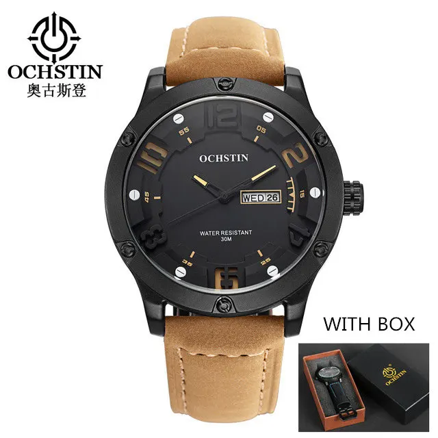 BLACK YELLOW BOX Наручные часы ochstin Для мужчин Военная Униформа спортивный Топ Роскошные брендовые модные Повседневное Автоматическая Дата Неделя Водонепроницаемый мужских часов Наручные часы - Цвет: BLACK YELLOW BOX