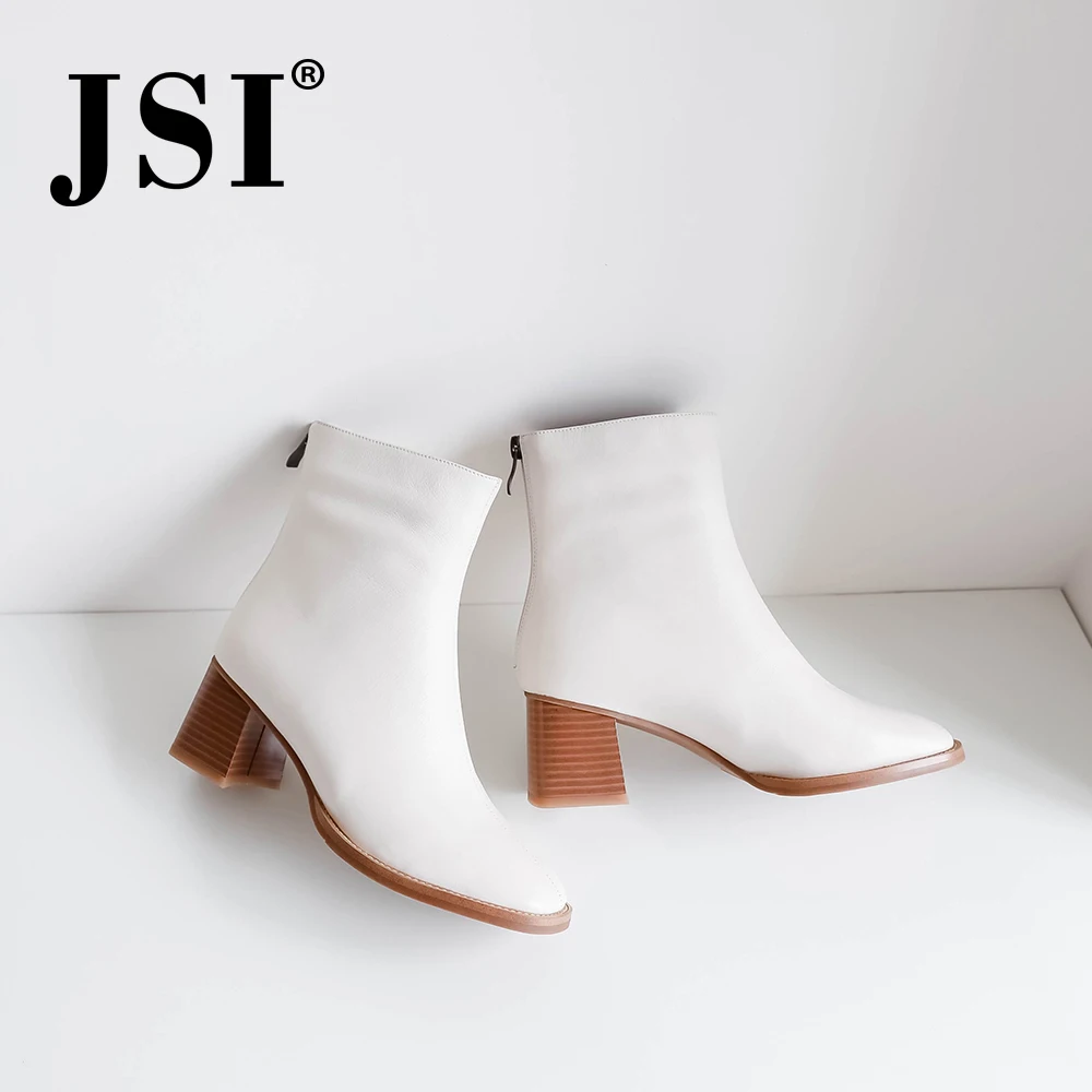 JSI Botas Mujer; Модные женские ботильоны; зимние сапоги на квадратном каблуке; Zapatos De Mujer; сапоги из натуральной кожи на высоком каблуке с круглым носком; JO268