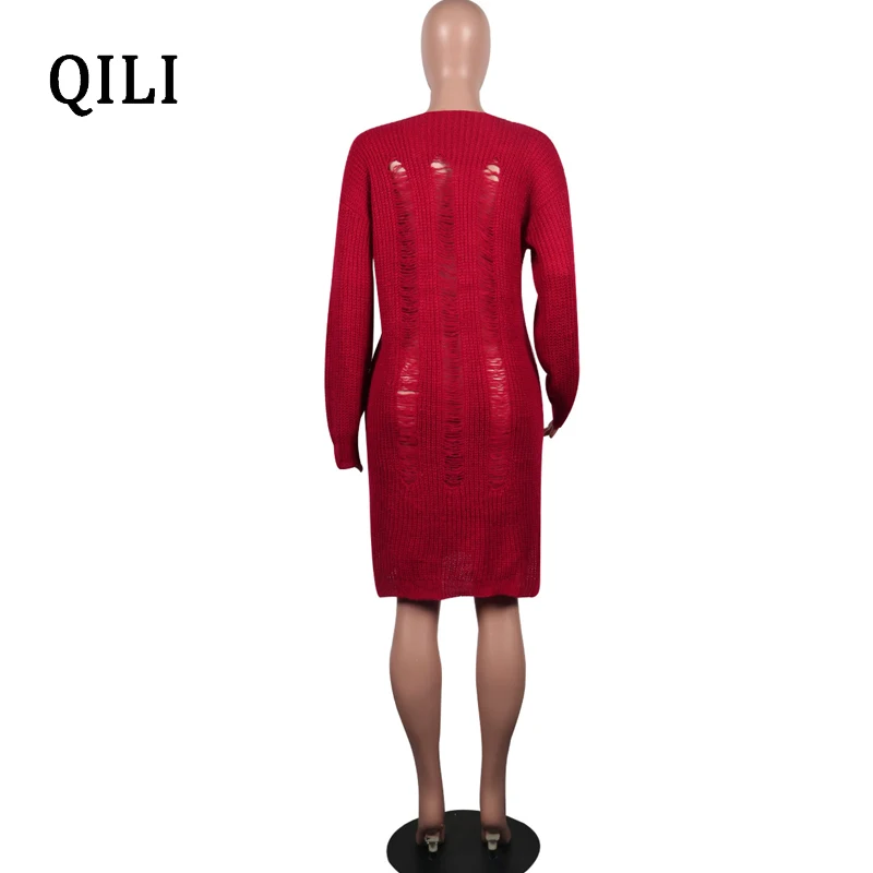 QILI Spring Women Cardigan Knitted Long Sleeve Hollow Out Hole Women Tops Fashion Longline Sweater Cardigan Long Style XXL