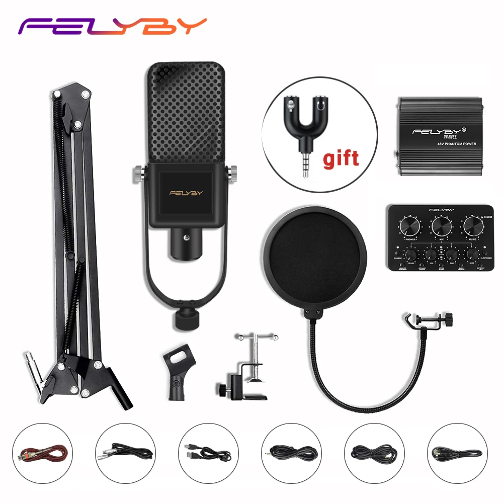 

FELYBY bm 800 Upgraded BM1000 Professional Condenser Microphone for Computer Recording Mikrofon Audio Studio Karaoke Microphone