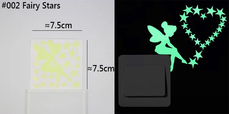 Luminous Cartoon Switch Sticker Glow in the Dark Cat Sticker Fluorescent Fairy Moon Stars Sticker Kid Room Decoration Home Decor