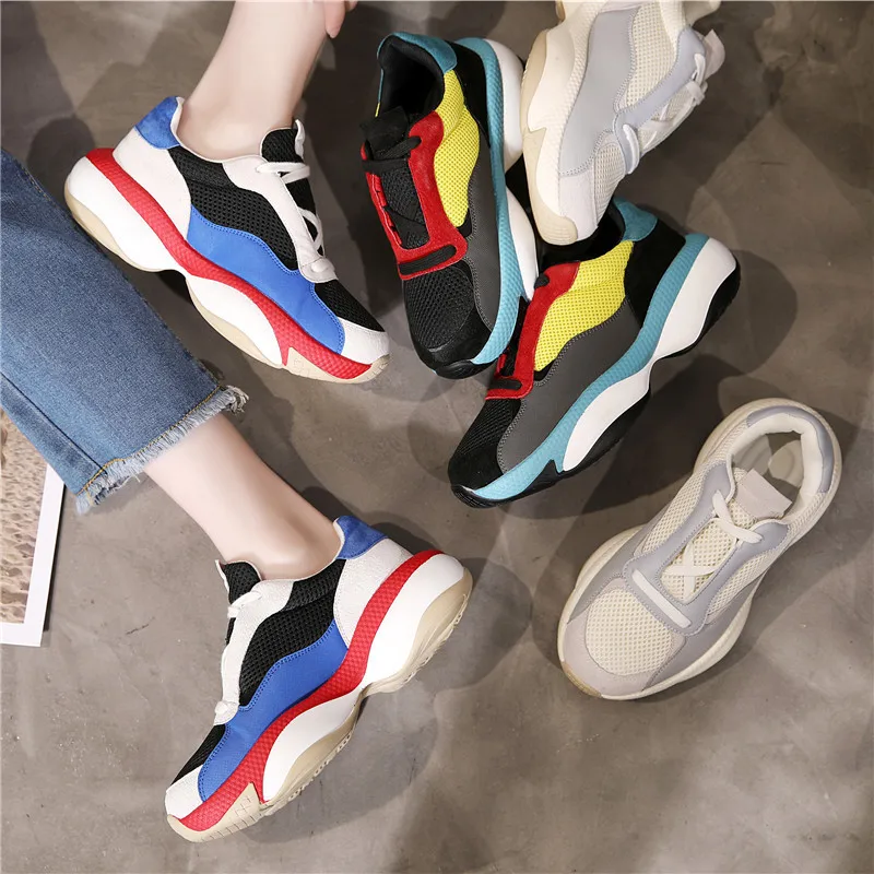 

Sports Wind Casual Shoes Female 2019 Early Autumn Light Running Shoes Color Matching Thick Bottom Increased Single Shoes Tide