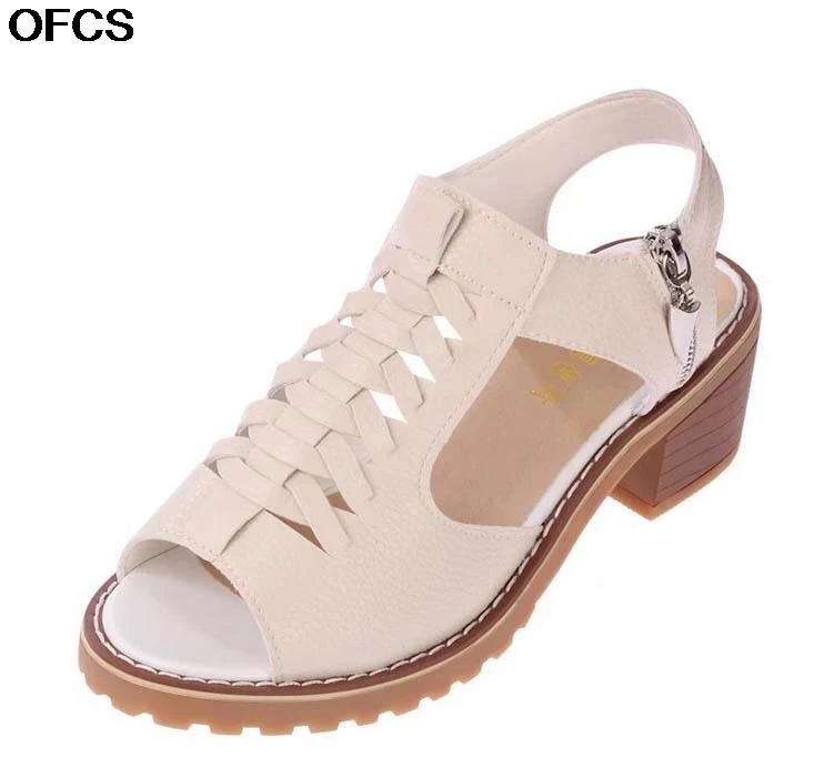 

Women sandals Vintage Elegant Mid Square Heel Women's Sandals Summer Style Peep Toe Cross Tied Side Zip Design Shoes Woman