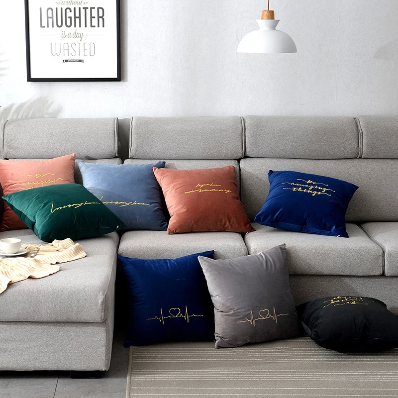 

Nordic Super Soft Grey Cushion Cover Home Decor Gold Embroidered Pillow Case Sofa Decorative Cushions 45*45cm Throw Pillow Cover