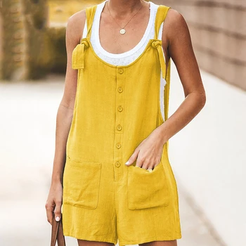 

2019 Summer Women Short Section Rompers U-neck Cotton Linen Jumpsuit Fashion Casual Shorts Women Loose Jumpsuit