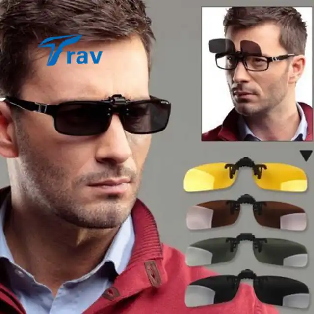Driving Polarized UV 400 Night Vision Clip on Flip up Lens Sunglasses
