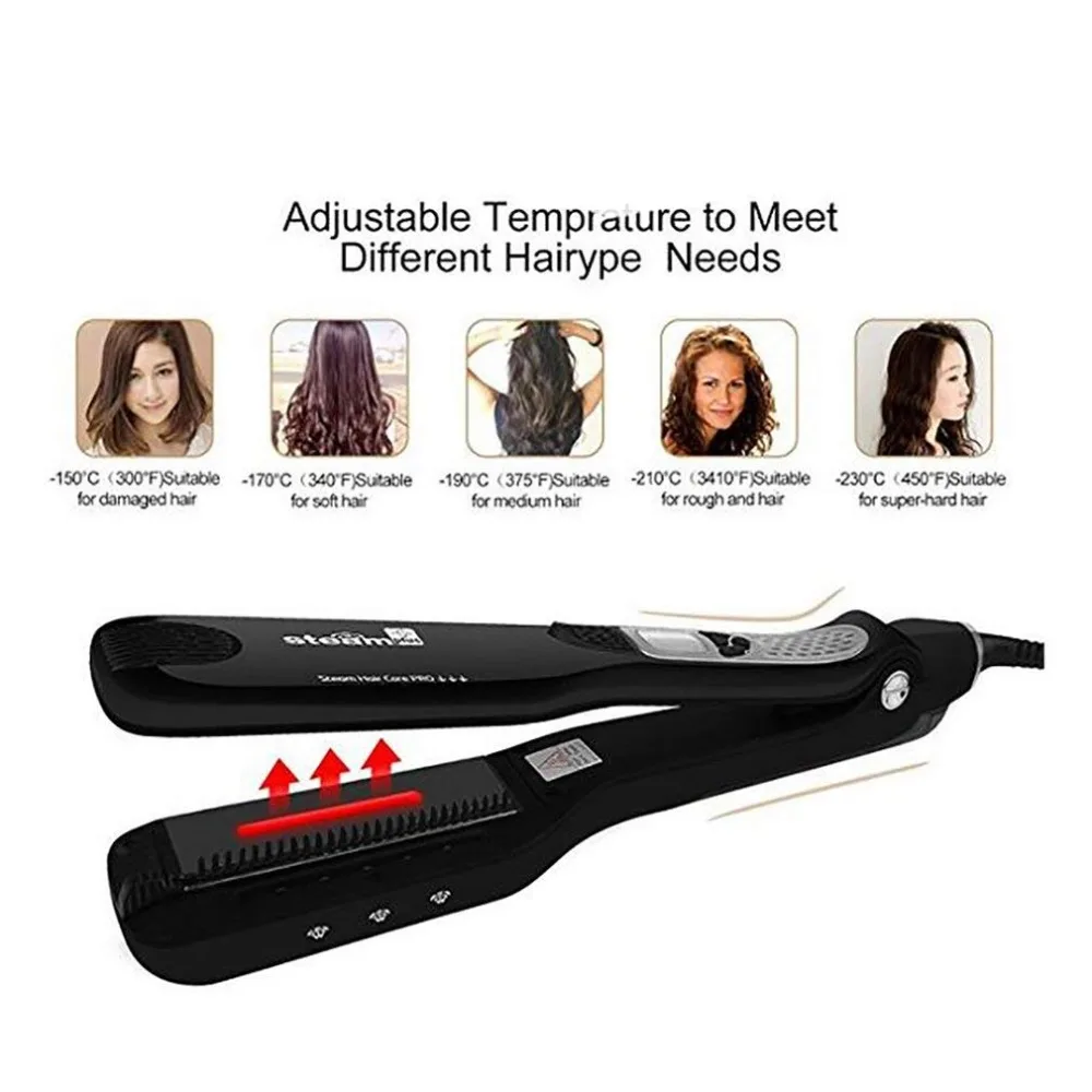  Professional Vapor Spray Fast Electric Smooth Brush Titanium Ceramic Hair Straightener Comb steam F