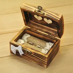Индивидуальная коробка для обручального кольца, изготовленный на заказ Деревянный держатель кольца с сердечками, деревенский держатель