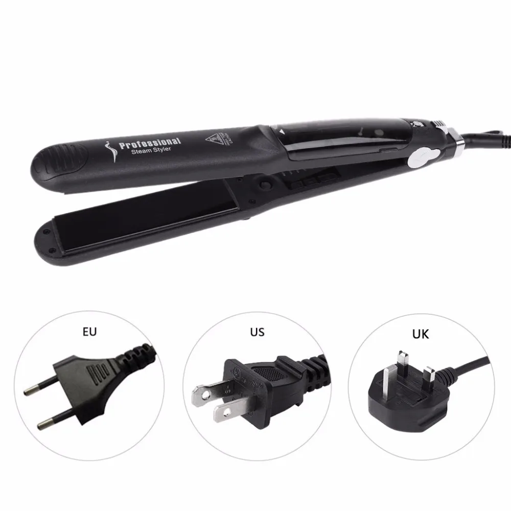 

Salon Hair Vapor Steam Negative Ions Ceramics Plate Straightener Curling Styler EU/US/UK Plug