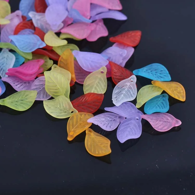 150pcs Mixed Leaf Frosted Acrylic Charms For Jewelry Making 18x11mm