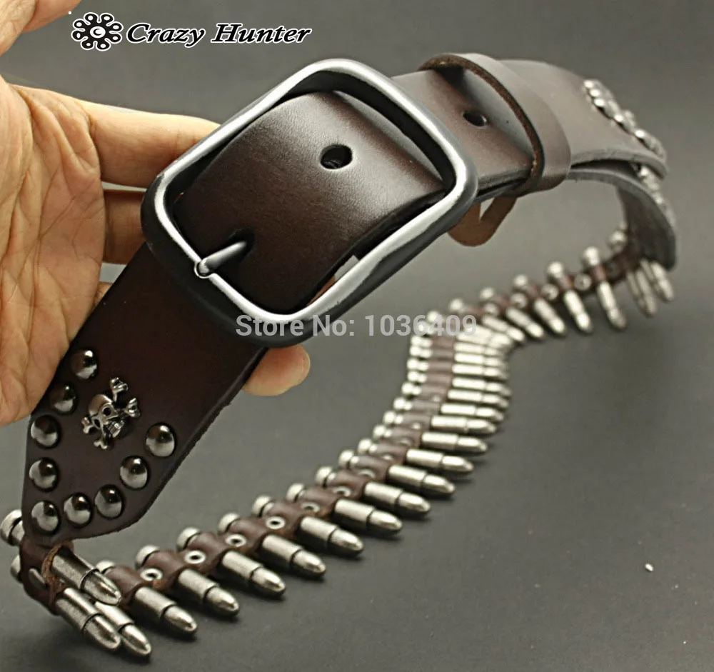 

Rocker Skull Bullet Style Men's Genuine Leather Belt Outdoorsman COOL PUNK Hip Hop Waistband