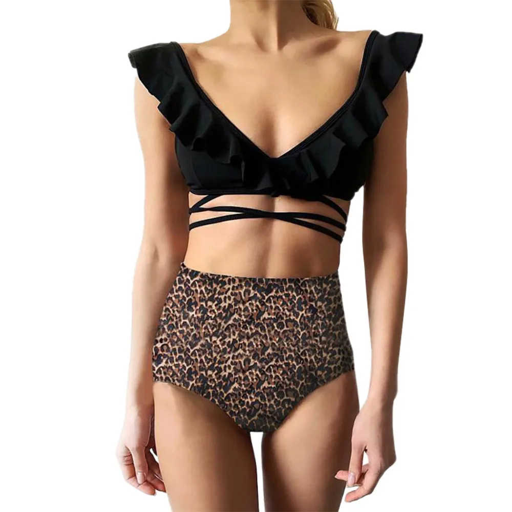2019 women's leopard-print bikinis set straps ruffled split swimsuit push up sexy swimwear women bikinis mujer brasile a 40J13 (5)