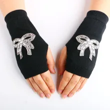 Осень-весна, новинка, красивая вязаная одежда с открытыми пальцами для девочек запястья перчатки компьютер модные стразы оперы Для женщин перчатки муфта для рук