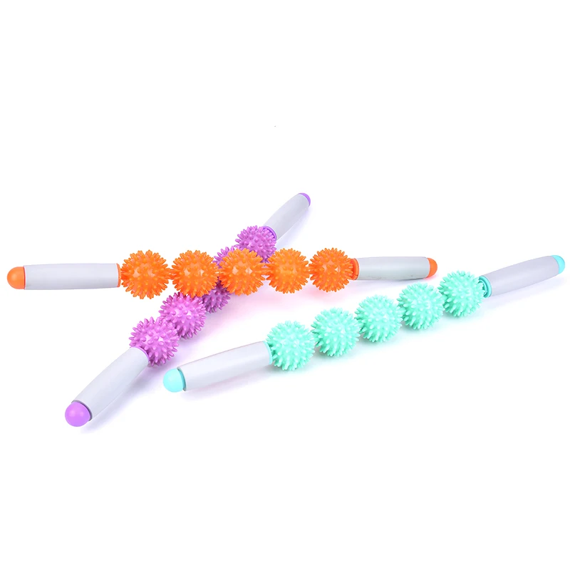 1PCS Gym Muscle Massage Roller Yoga Stick Muscle Roller Sticks with 3 Point Spiky Ball Body Massage Relax Tool