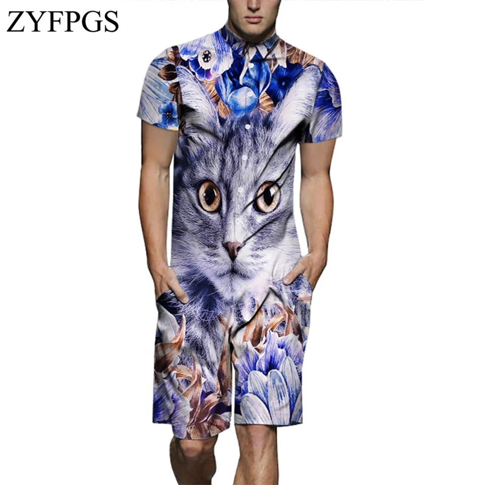 ZYFPGS 2019 Весна Новый мужской костюм короткий узор печать с коротким рукавом Пляж