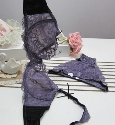 bra and thong set Women's underwear set sexy bra fashion purple sexy lace plus size mm ultra-thin white large size bra and panties sexy underwear sets Bra & Brief Sets