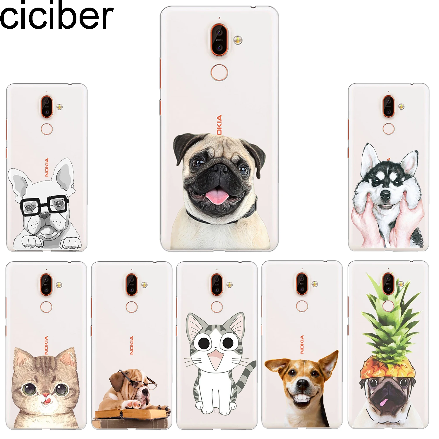 ciciber Phone Case for Nokia 9 PureView 1 2 3 5 6 7 8 Sirocco Soft TPU Back Cover 2.1 3.1 5.1 6.1 7.1 8.1 Plus Dog Cat |