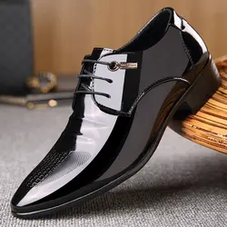 Мужские повседневные Черные деловой официальный офисный модельные туфли из лакированной кожи; мужские оксфорды на шнуровке; большие