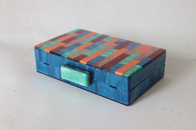 Keevip Spliced Color Striped Acrylic Clutch Bag Top View