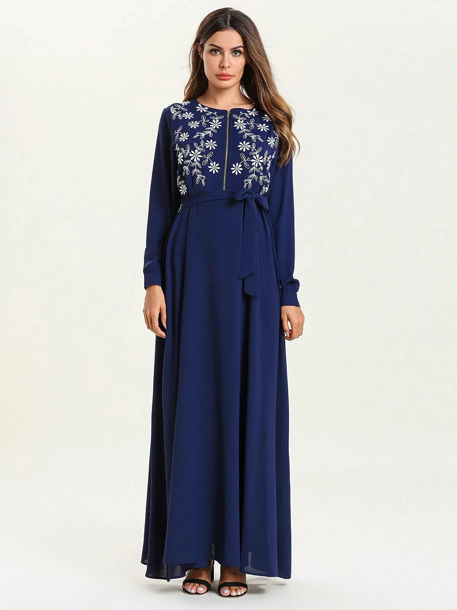 2019 Middle Eastern Muslim robes long-sleeve front open breastfeeding skirt Plus size Women's Embroidered Dress 7557# | Тематическая
