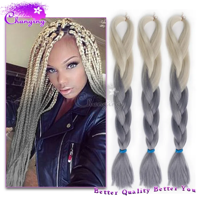 Ombre Kanekalon Braiding Hair 100g Pc Two Tone Jumbo Braid Ombre Kanekalon Braiding Hair 100g Pc Two Tone Jumbo Braid Grey Box Braids