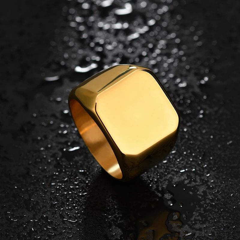 Nextvance Polishing Engraved Signet Ring Square Big Wide Band Название кольца Персонализированный подарок для байкеров Он-дракон Мужчины Punk Jewelry