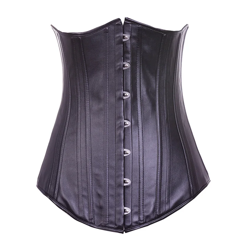 Black Steel Boned Faux Leather Waist Trainer Tummy Control Women Waist