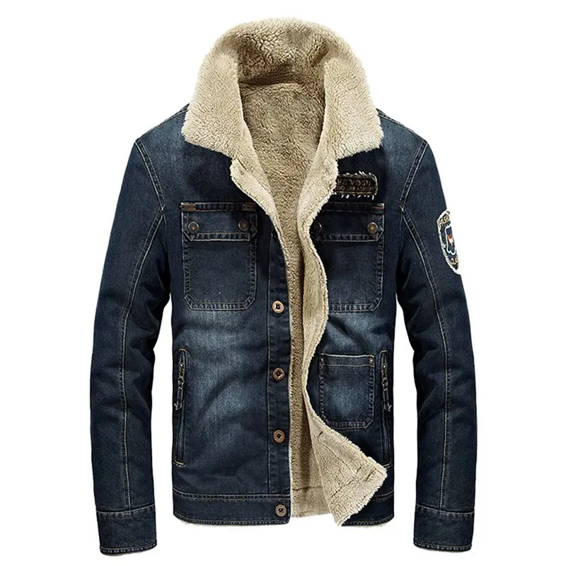 Men Denim Jackets Coat Winter Thick Fleece Warm Vintage Trendy Hot Sale Outerwear Male Appliques Blue Man Casual Basic Jackets