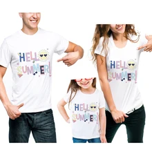 Mother And Daughter Family Look Letter Print T-Shirt Clothes Father Mum Girl Son Matching Outfits Short Sleeve Cotton Tee Shirt letter print matching couple tee