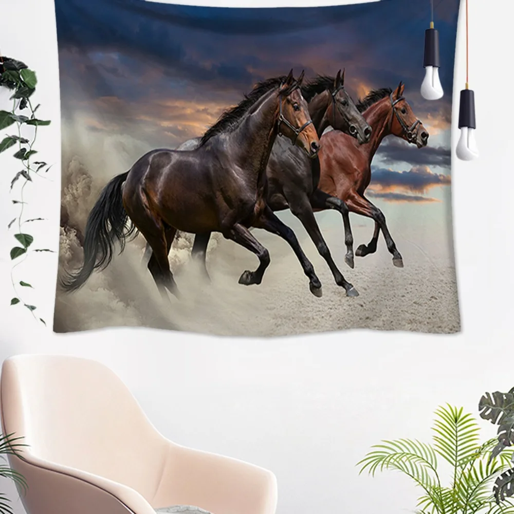 

Large Size Horse Patterns Tapestry Wall Hanging Mat Polyester Thin Blanket Yoga Shawl Mat 150x130cm Room Bedroom Blanket