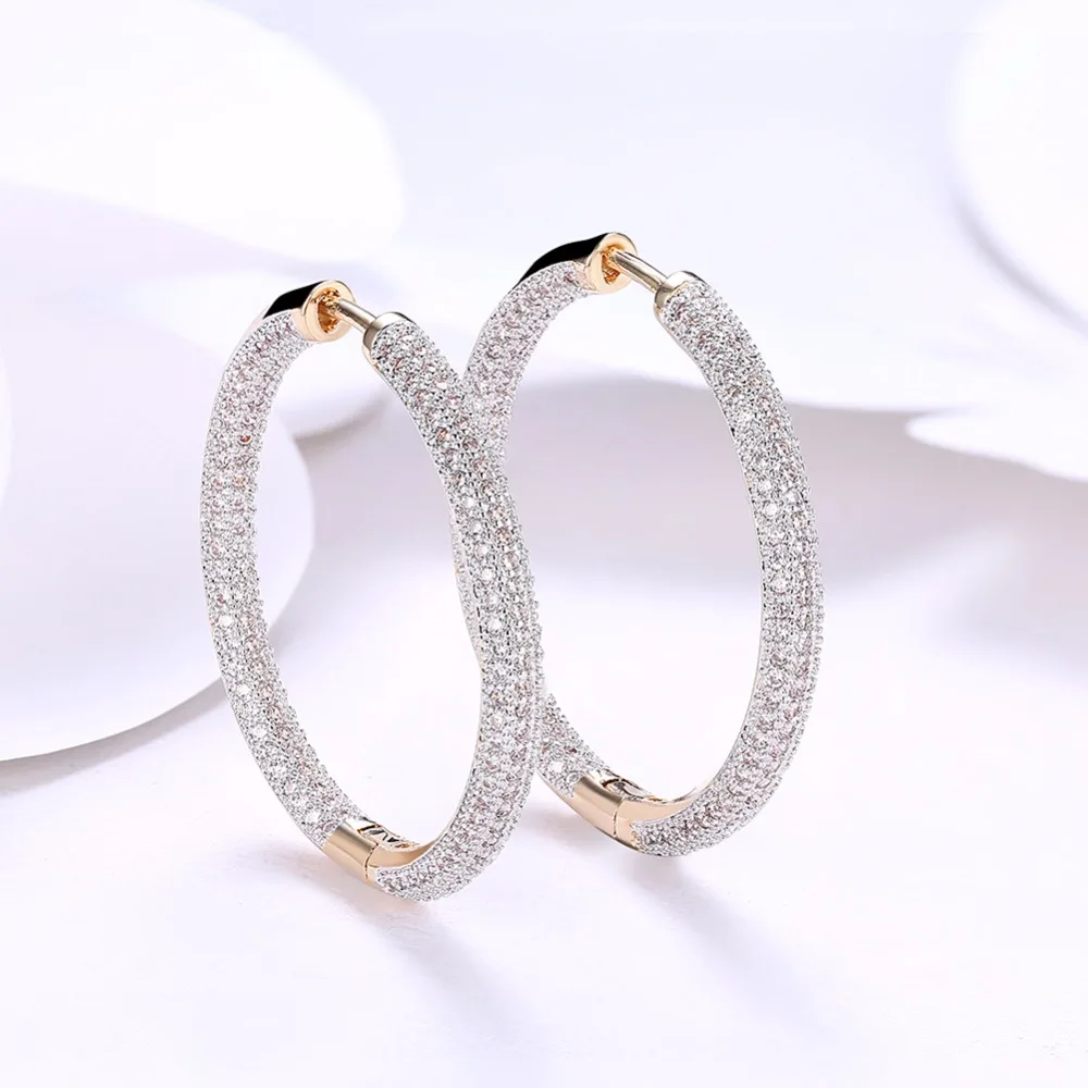 

SMTCAT High Quality Luxury Big Full Paved Cubic Zirconia Creole Hoop Earrings, Romantic Jewelry Gift For Women Brincos aretes