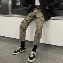 Японский стиль Мужские карманные украшения Модные трендовые повседневные брюки облегающие черные/цвета хаки брюки размера плюс S-3XL